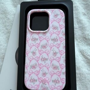 Floral Pink Phone Case roses and bows velvet caviar iPhone 16 Pro like new